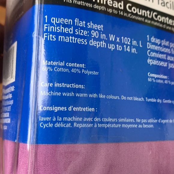 Cotton Polyester Lavender Flat Sheet Twin - Picture 2 of 2